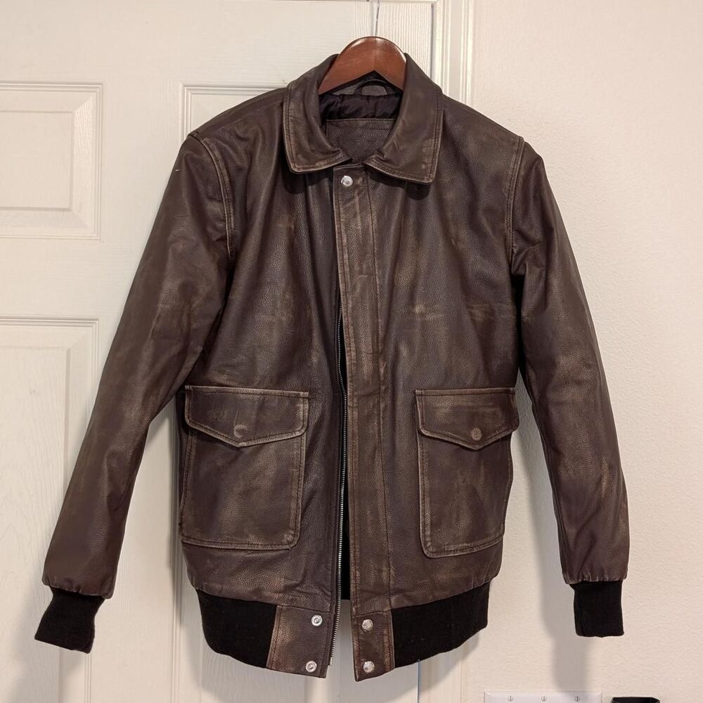 Men's S Distressed Brown A2 Bomber Jacket